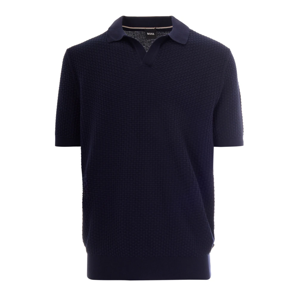 Boss Black Men's Blue Polo Shirts, S, H-Natalo Structured Knitted Polo