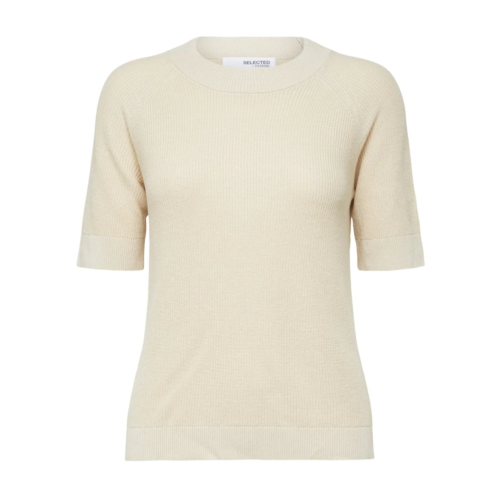Selected Femme Elina Korte Mouw Gebreide Top Beige Dames