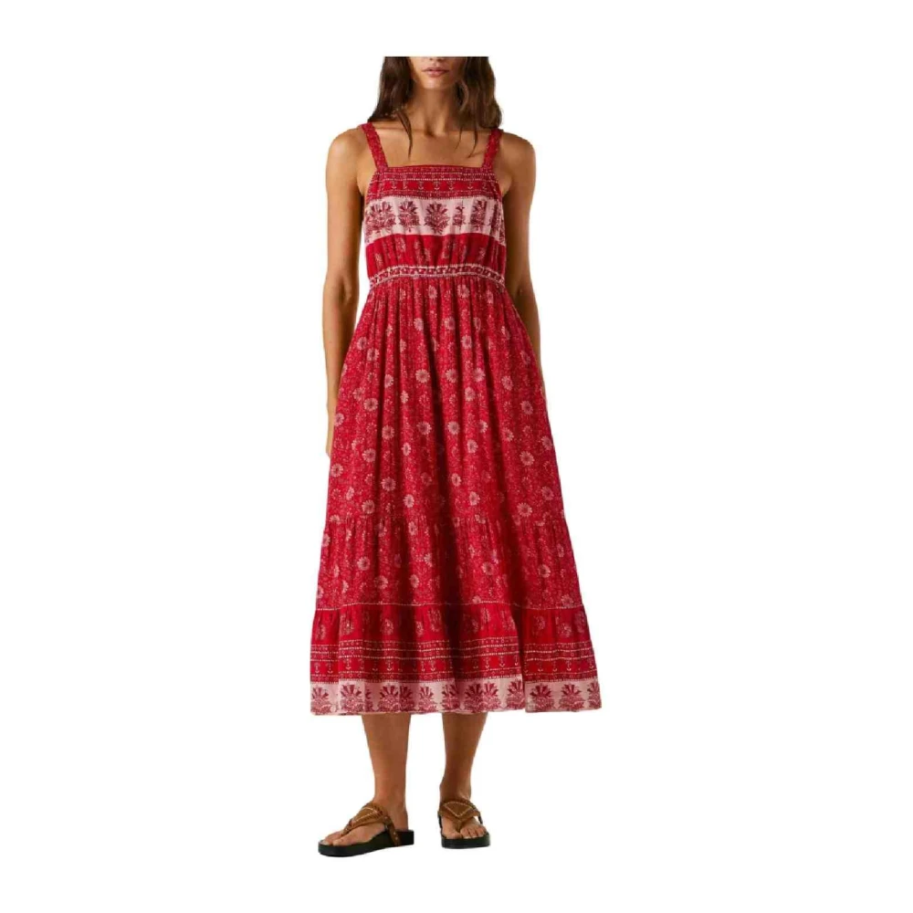 Pepe Jeans Women's Red Midi Dresses, M, Maxi Dresses