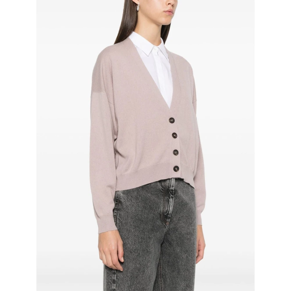 BRUNELLO CUCINELLI Stijlvolle Gebreide Cardigan Sweater Pink Dames