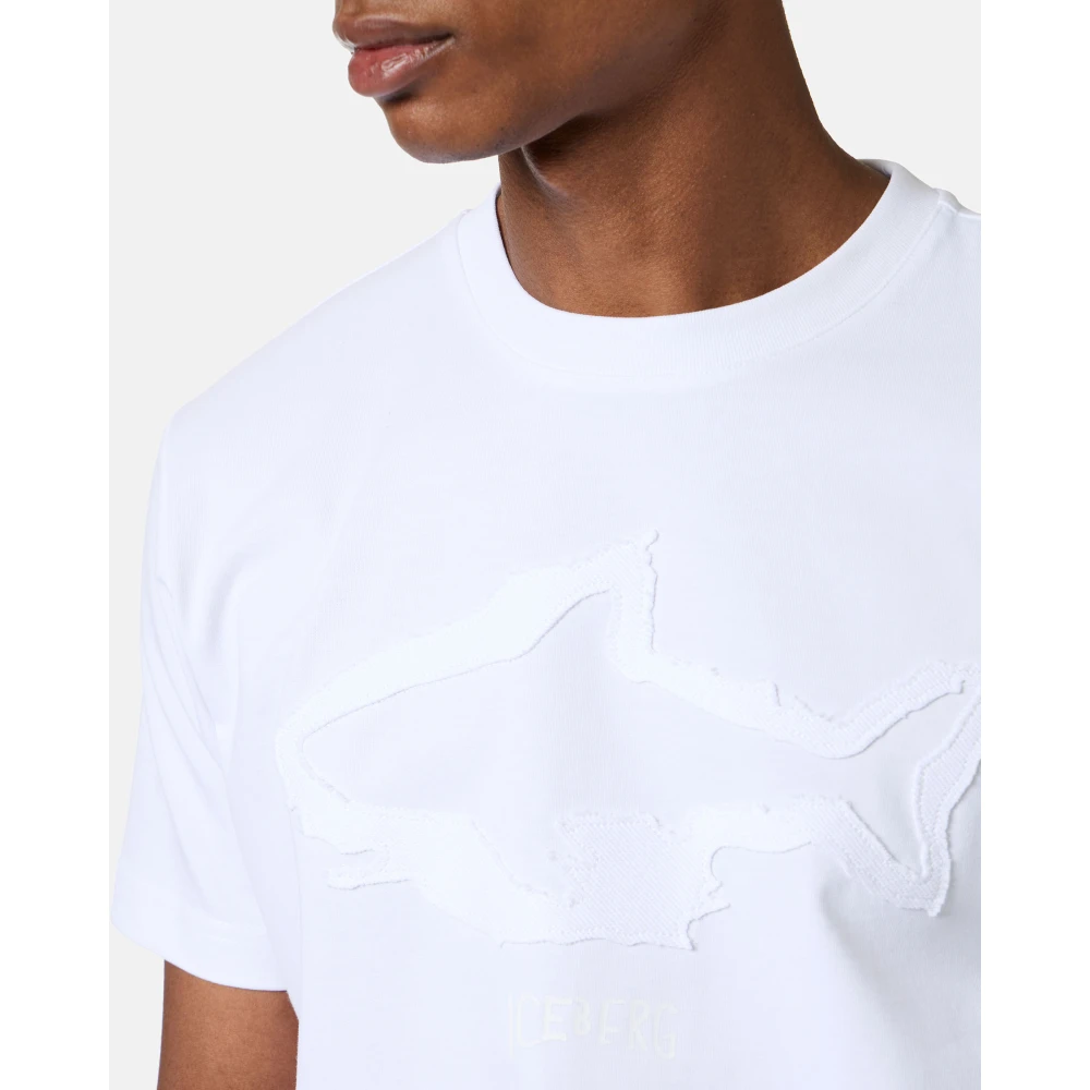 Iceberg Slim-fit wit katoenen T-shirt met haaiendetail en logoprint White Heren