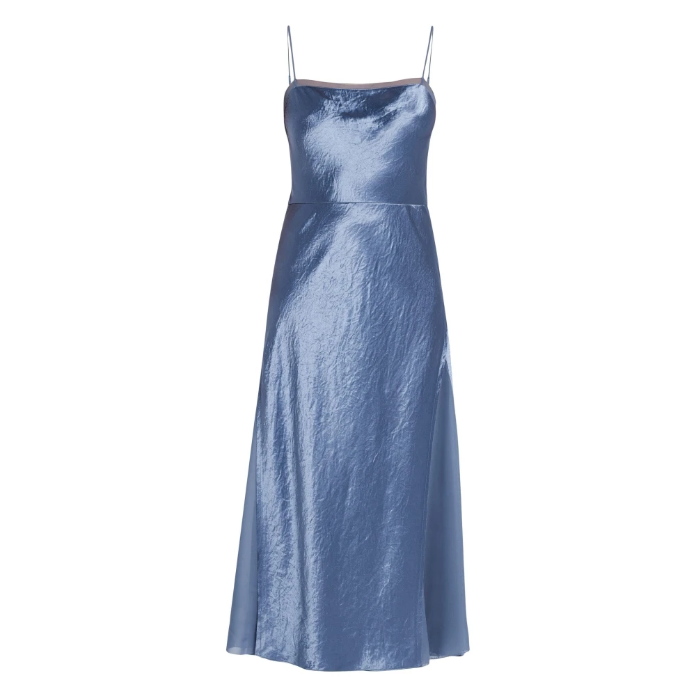 Vince Blauwe Sheer Panelled Slip Midi Jurk Blue Dames