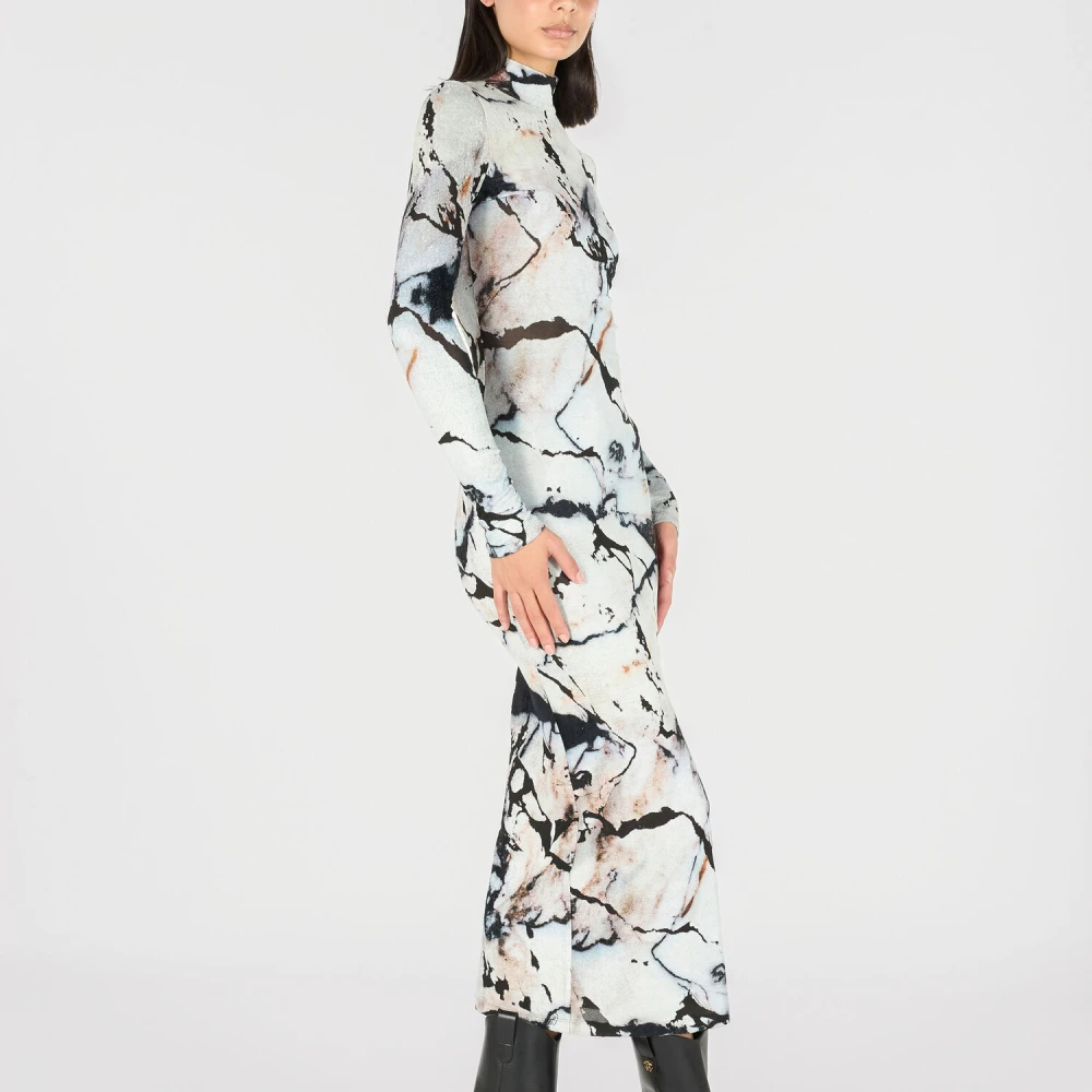 Roberto Cavalli Marmerprint Lange Mouw Midi Jurk Multicolor Dames