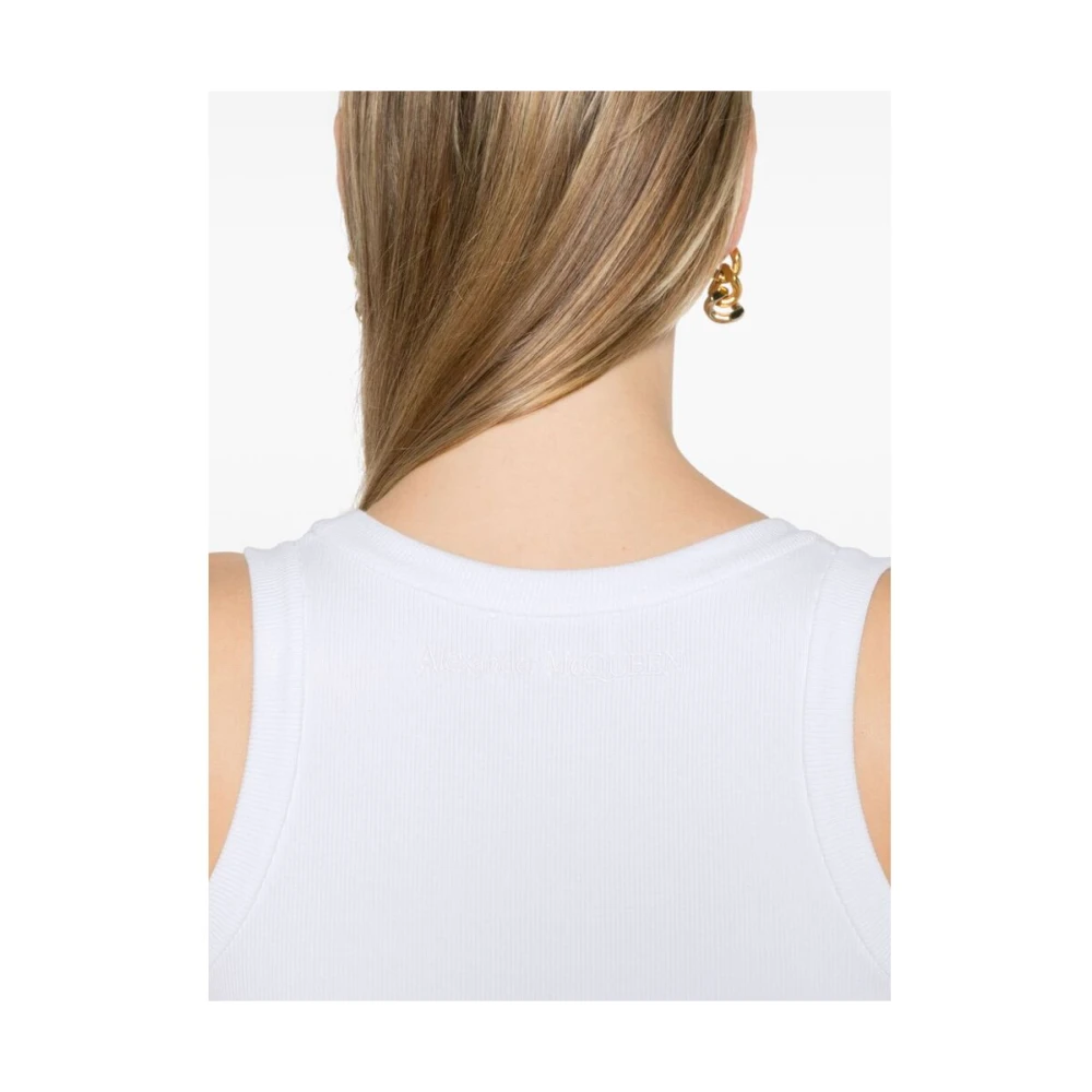 alexander mcqueen Witte geborduurde logo U-hals mouwloze top White Dames