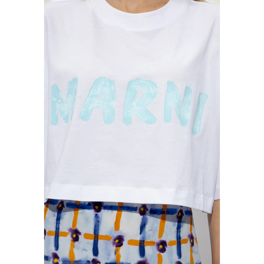 Marni Geknipt T-shirt met logo White Dames