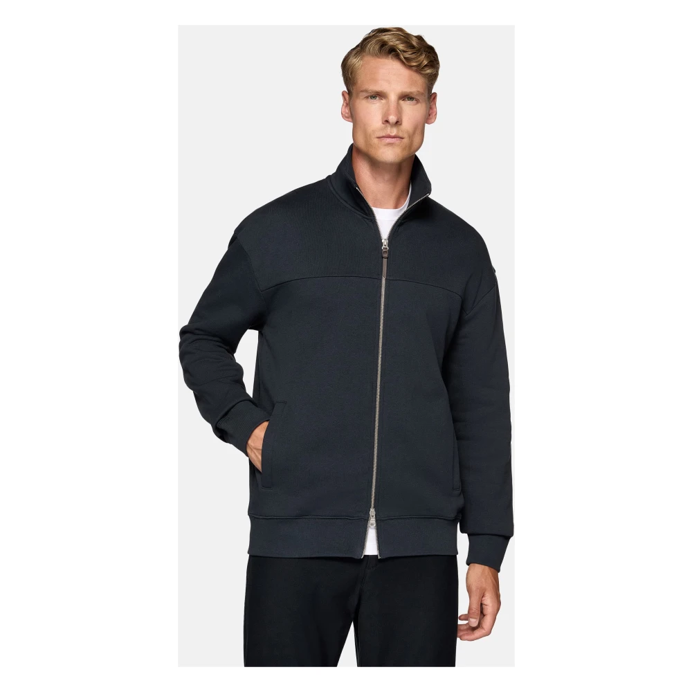 Boggi Milano Full Zip Katoenen Mock Polo Neck Sweatshirt Beige Heren