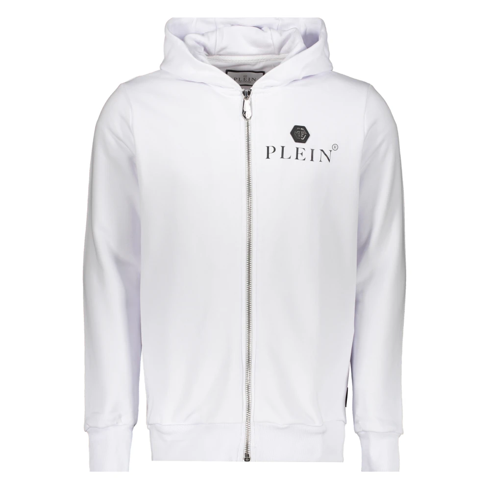 Philipp Plein Logo Print Zip Hoodie White, Herr