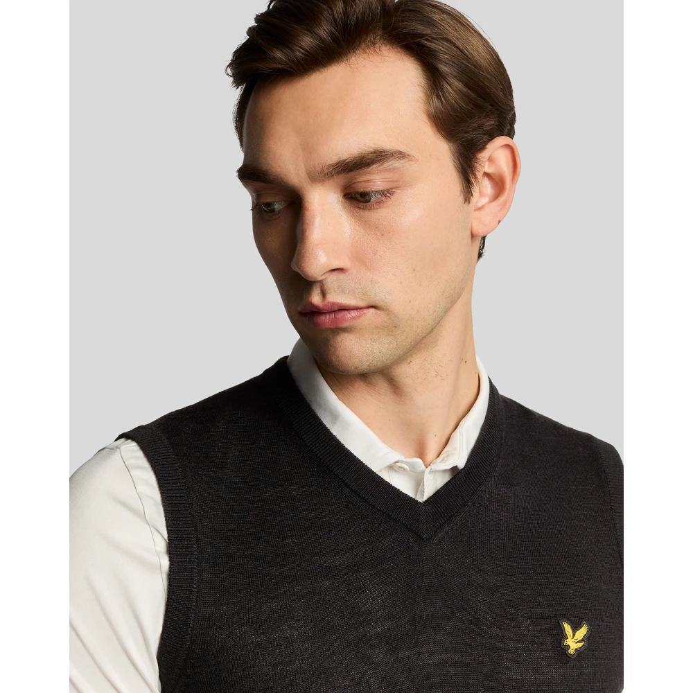 Lyle & Scott Mid Knits Merino Blend Gebreide V-halsvest Beige Heren
