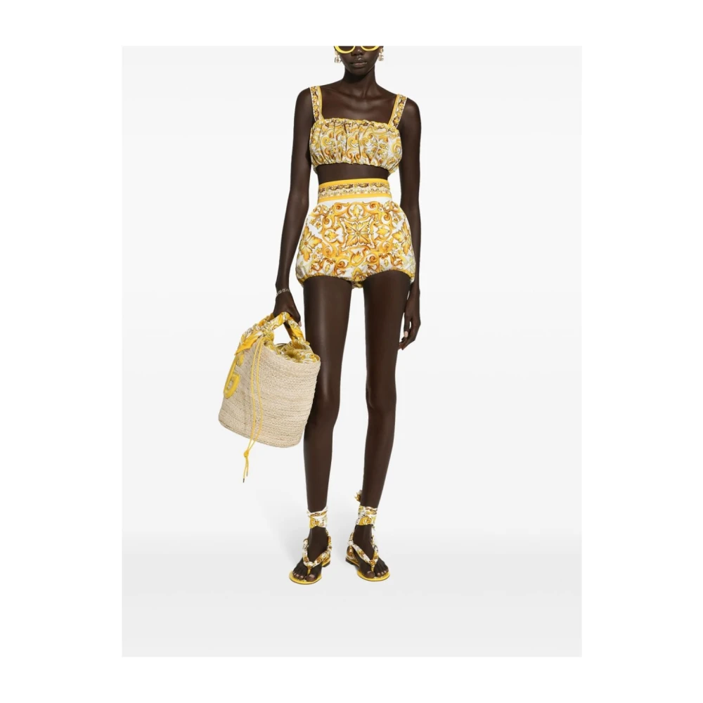 Dolce & Gabbana Majolica Print Gele Top Yellow Dames
