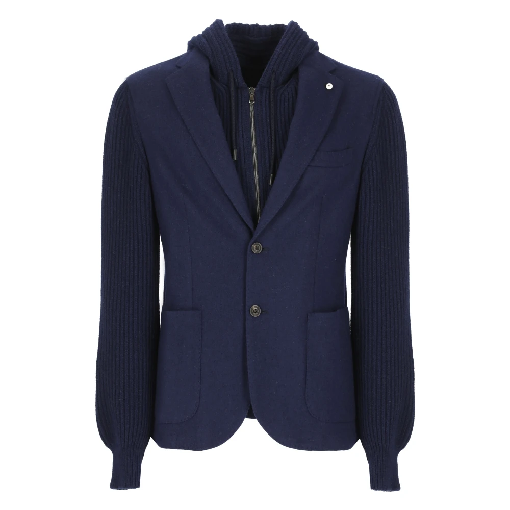 Lubiam Blauwe wollen jas met capuchon Blue Heren