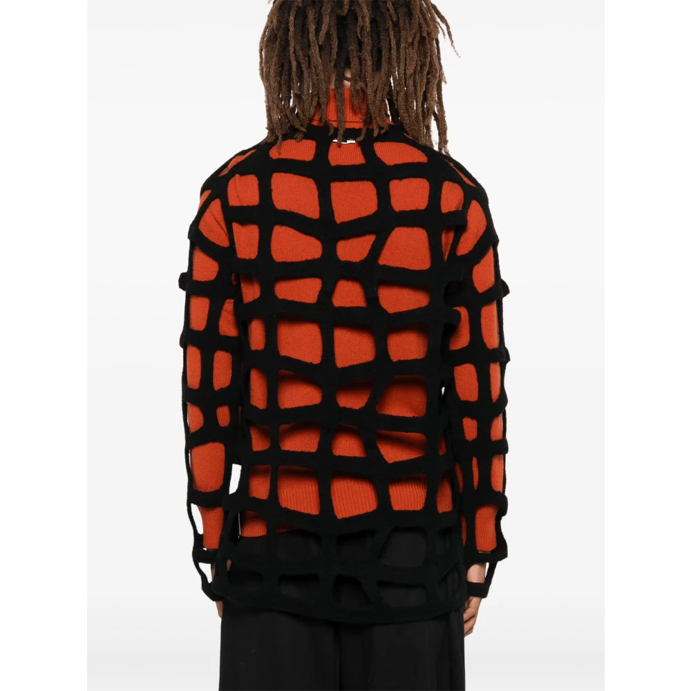 Comme des Garçons Zwarte Gebreide Cut-Out Sweater Red Heren