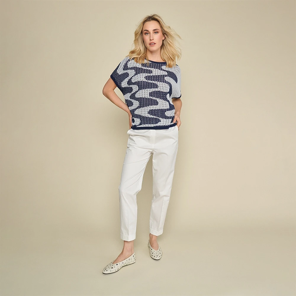 Marie Méro Blauw en wit gehaakt gebreide trui Multicolor Dames