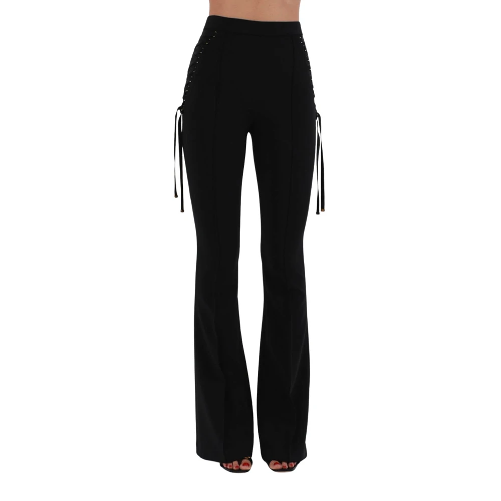 Elisabetta Franchi Crêpe flare broek met kruislings veters Black Dames