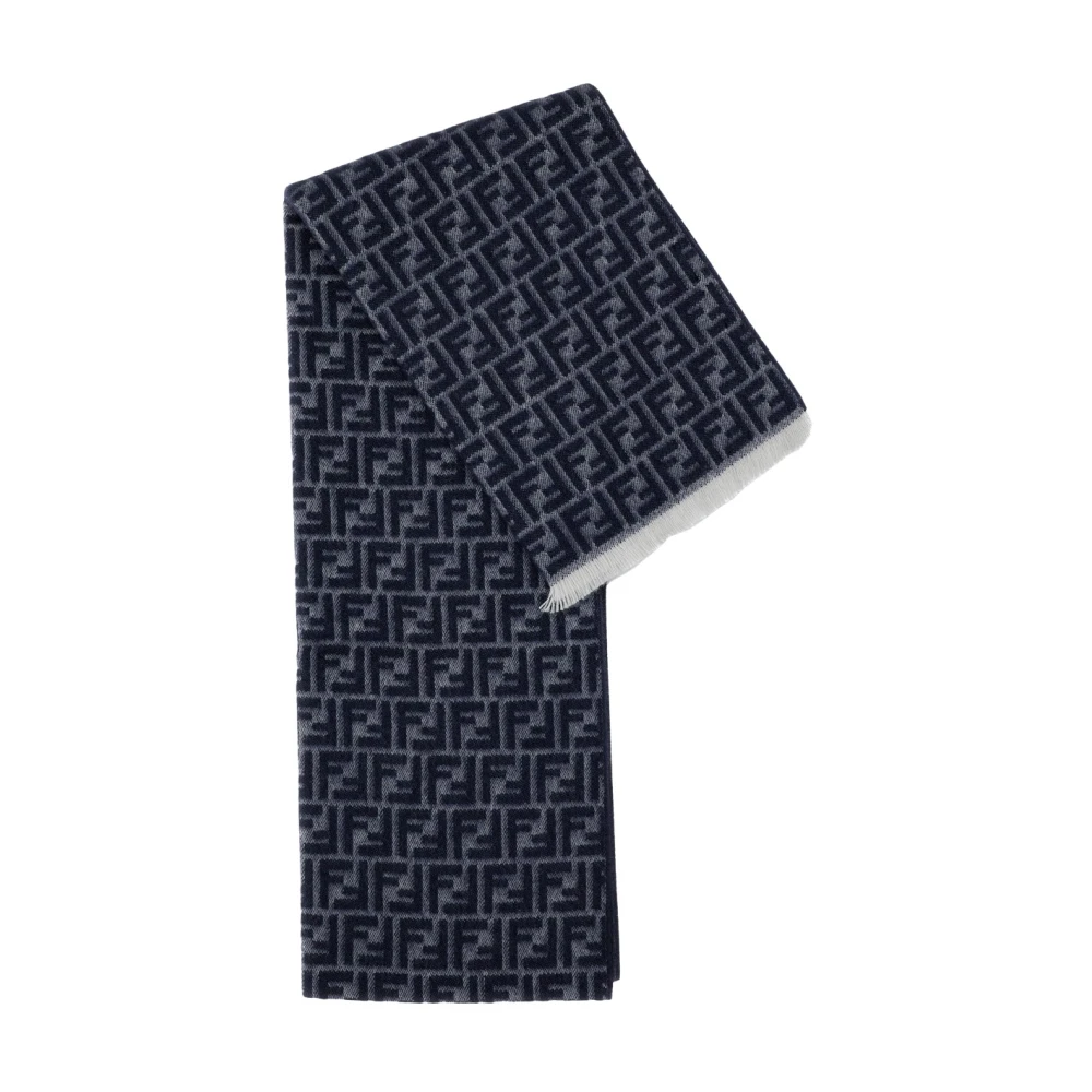 Fendi Men's Gray Winter Scarves, One Size, Micro Ff Wool Scarf