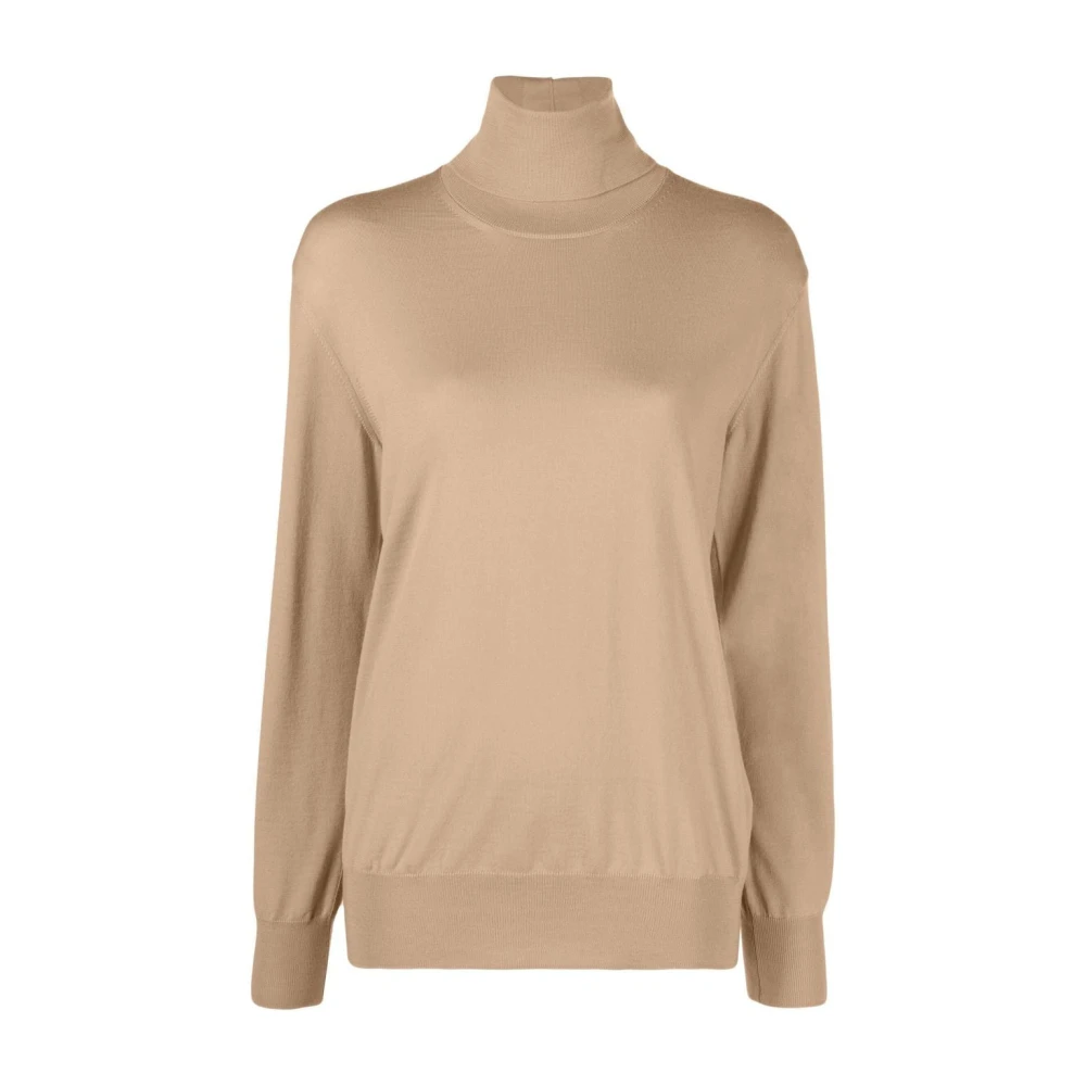 Jil Sander Women's Beige Elegant Wool Jumper - Turtlenecks - M - Knitwear