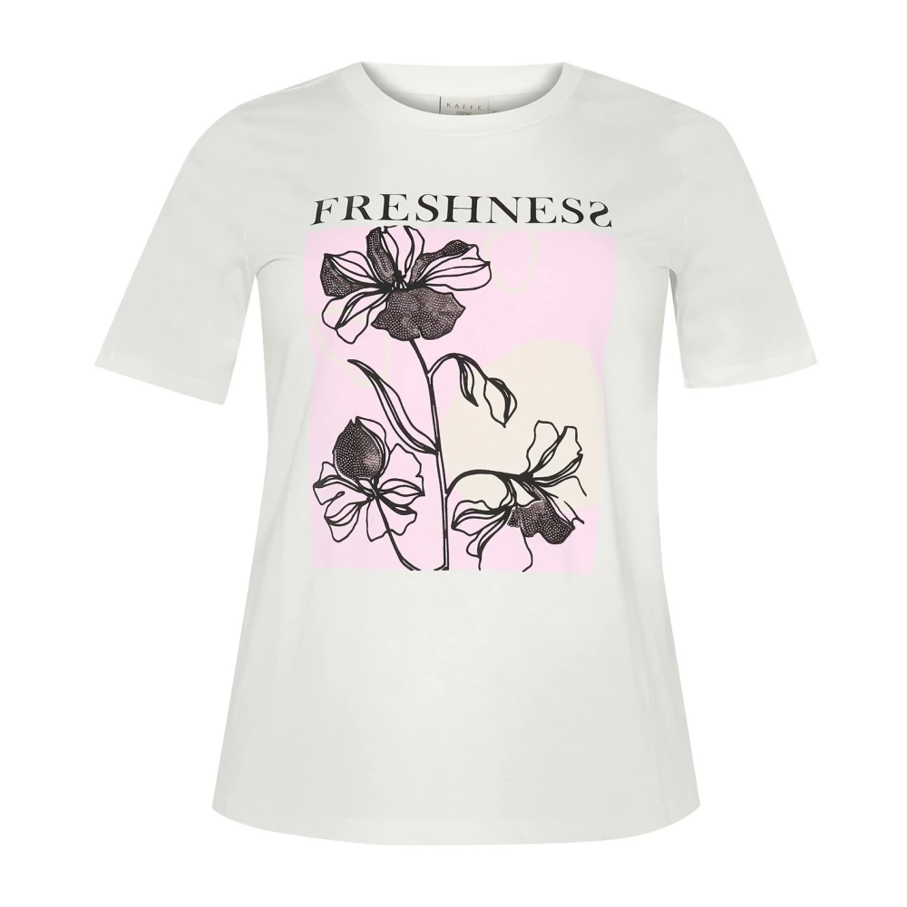 Kaffe Curve Grafische Print Tee Top White Dames