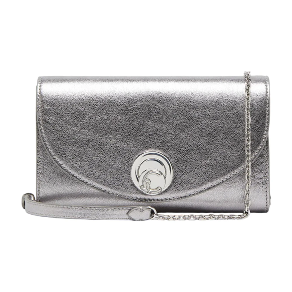 Coccinelle Women's Gray Clutches, One Size, Smooth Leather Crossbody Bag With Chain Strap