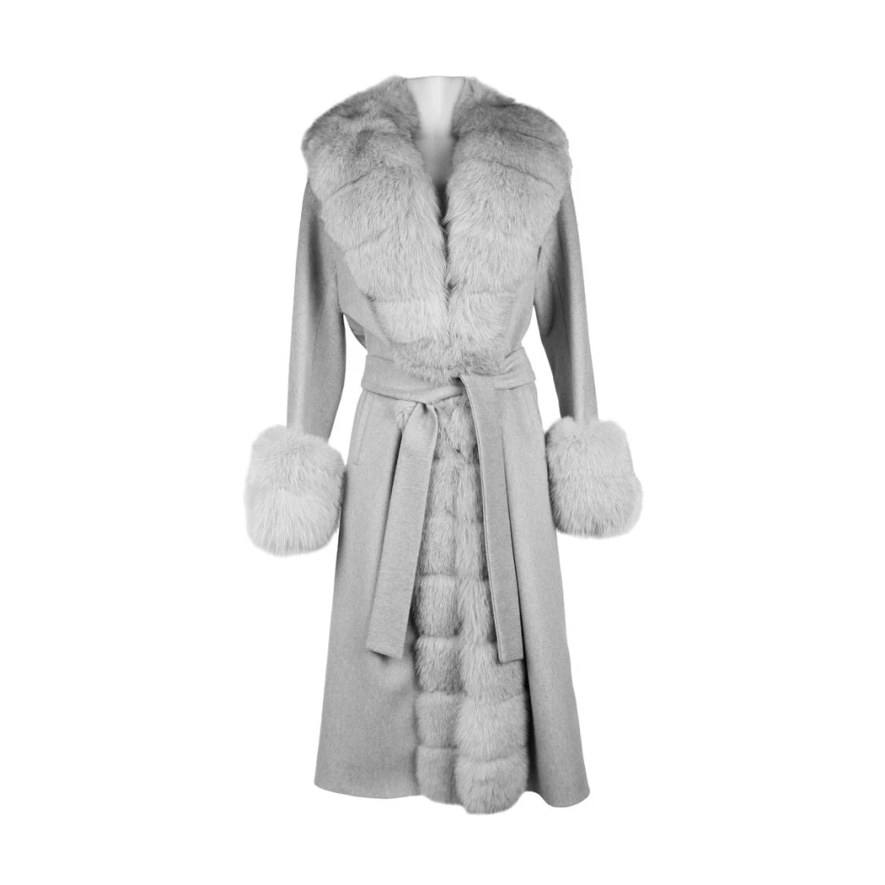 Made in Italia Luxe wollen jas met bontkraag Gray Dames