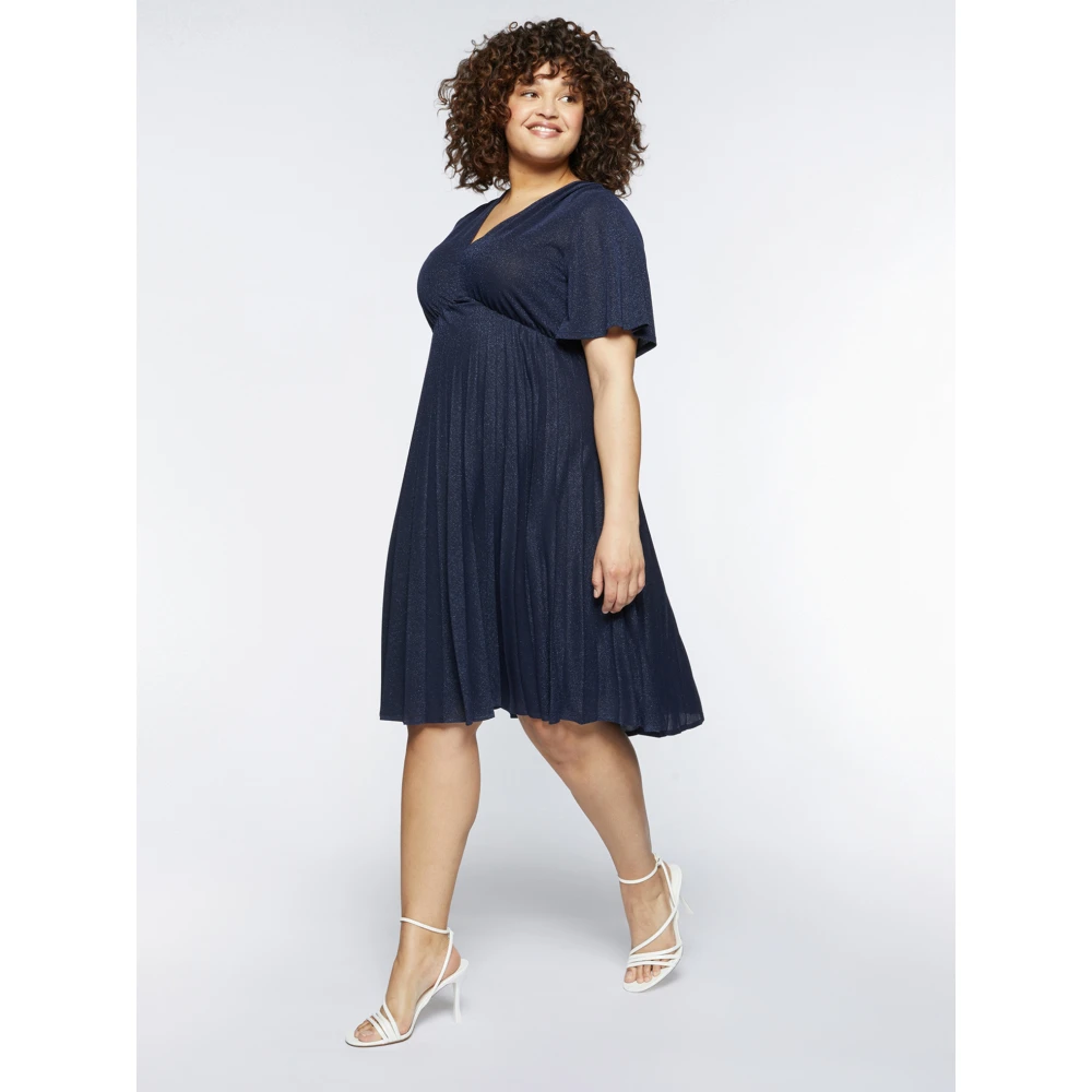 Fiorella Rubino Lurex Jersey Plooi Jurk Blue Dames