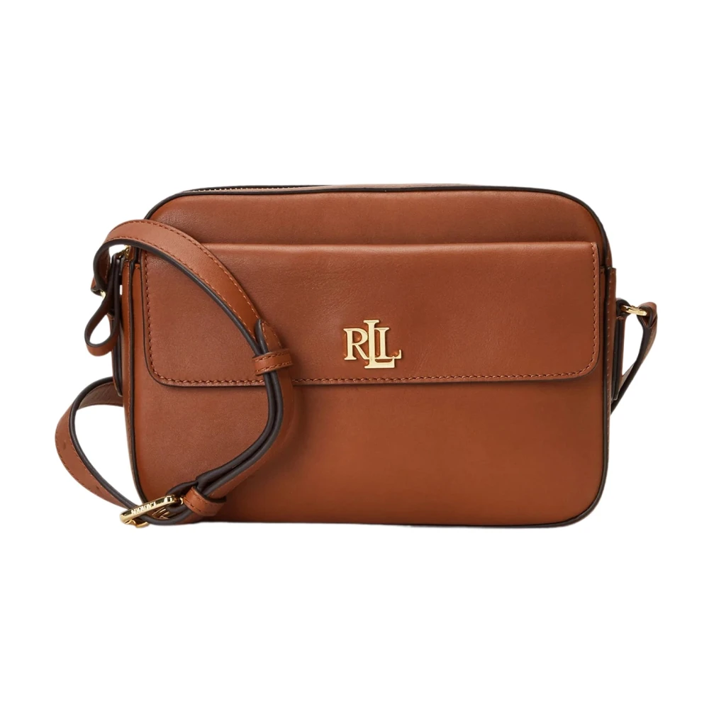 Ralph Lauren Guld Logo Läder Crossbody Väska Brown, Dam