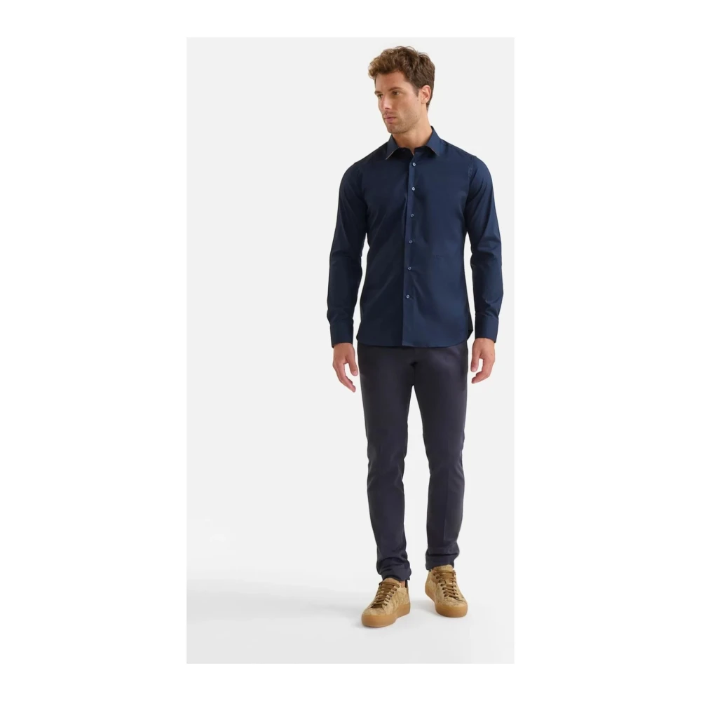 Alviero Martini 1a Classe Slim Fit Overhemd Lange Mouw Marineblauw Blue Heren