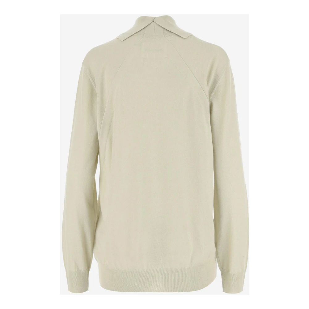 Jil Sander Wollen Pullover Hoge Hals Ivoor Achtersplit Beige Dames