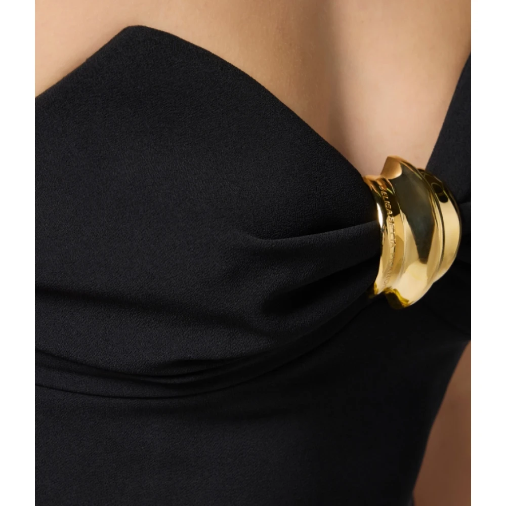 Elisabetta Franchi Zwarte Crêpe Top met Gouden Strik Black Dames