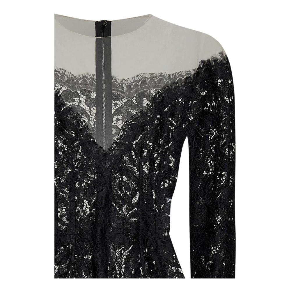 Dolce & Gabbana Zwarte Bloemenkanten Midi Jurk Black Dames