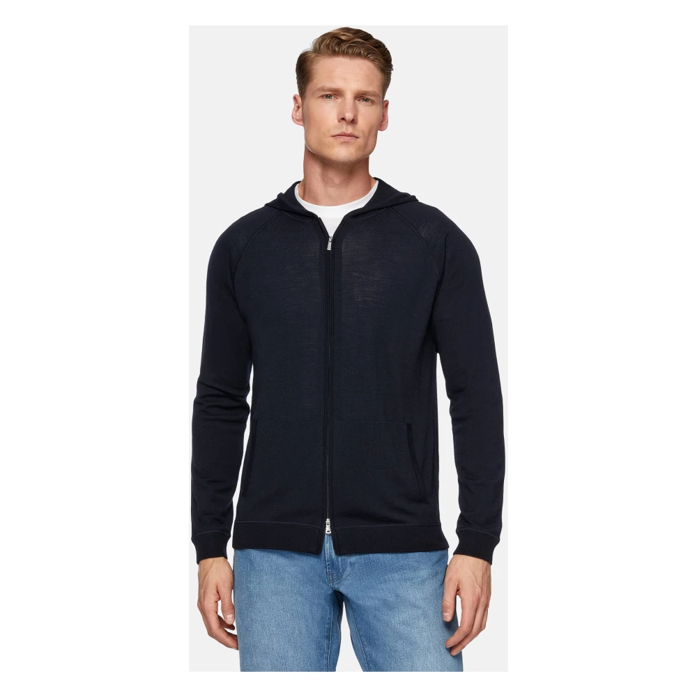 Boggi Milano Volledige rits capuchontrui in superfijne merinowol Blue Heren