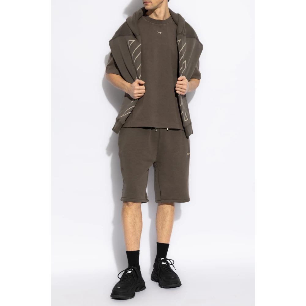 Off White T-shirt met logo Brown Heren