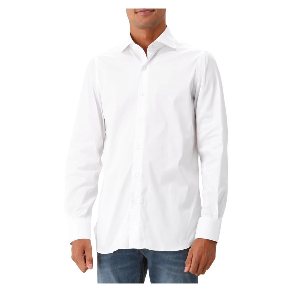 Finamore Slim Fit Double Twisted Stretch Skjorta White, Herr