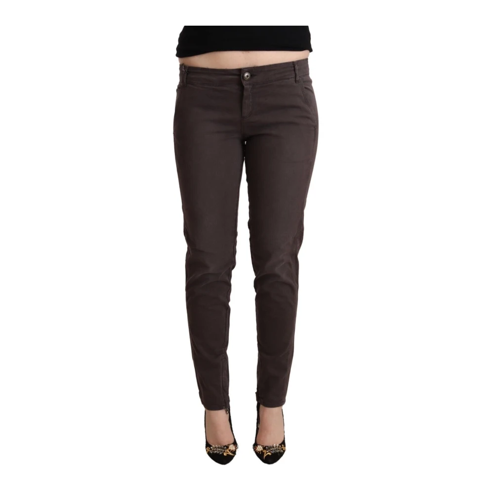 Ermanno Scervino Women's Brown Slim-Fit Trousers, W29, Cotton Low Waist Slim Fit Trousers