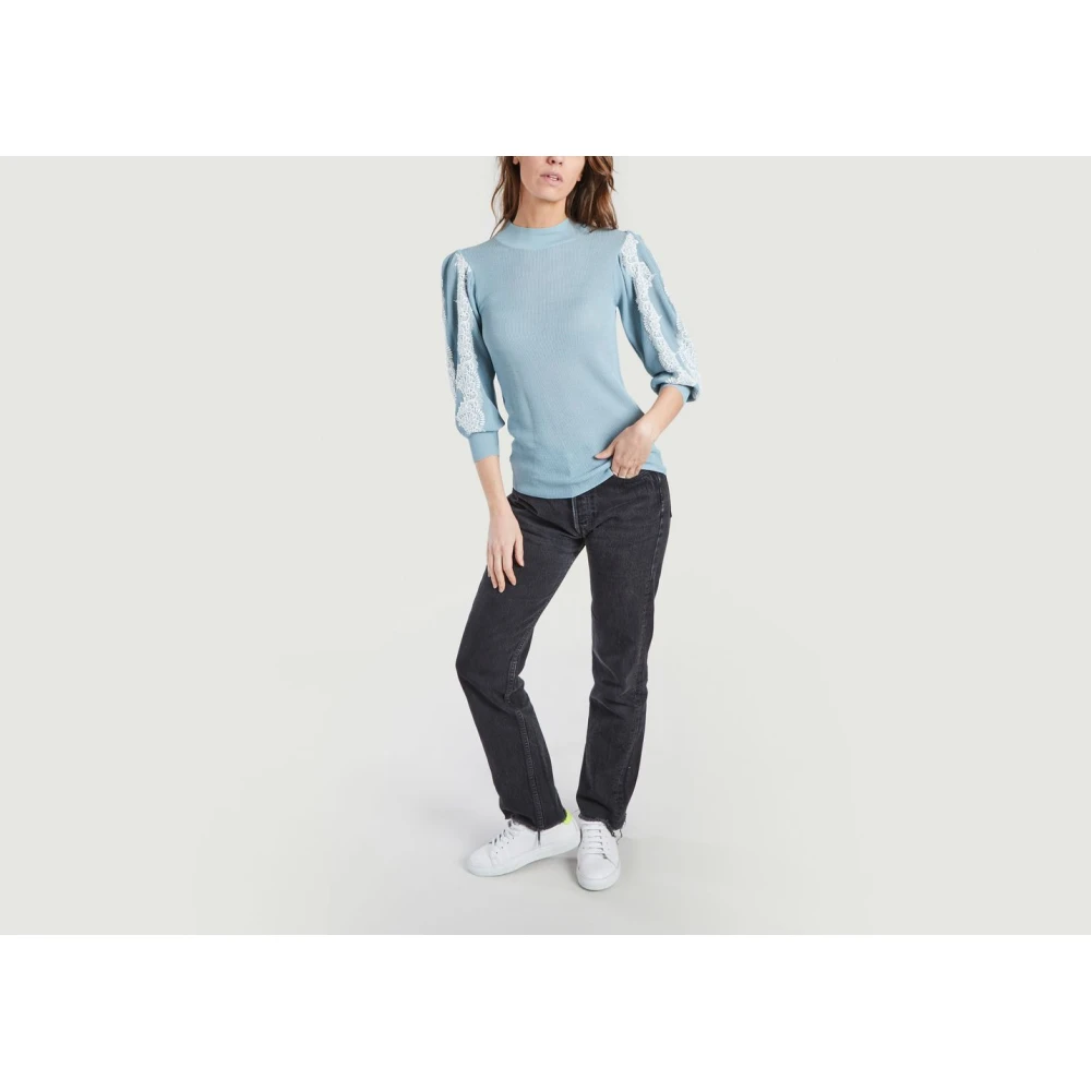 See by Chloé Blauwe Kant Jumper met Bloemen Overlay Blue Dames