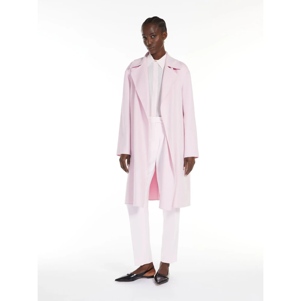 Max Mara Studio Gestreepte Crepe de Chine Blouse Pink Dames