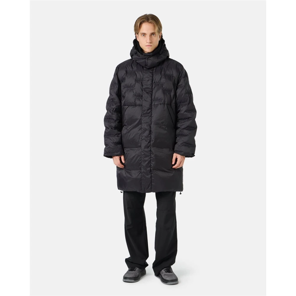 Iceberg Nylon lang donsjack met allover borduursel en centrale rits Black Heren