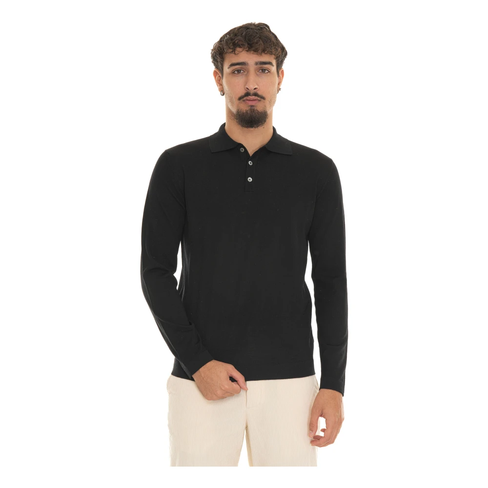 Hindustrie Merino wol lange mouw poloshirt Black Heren