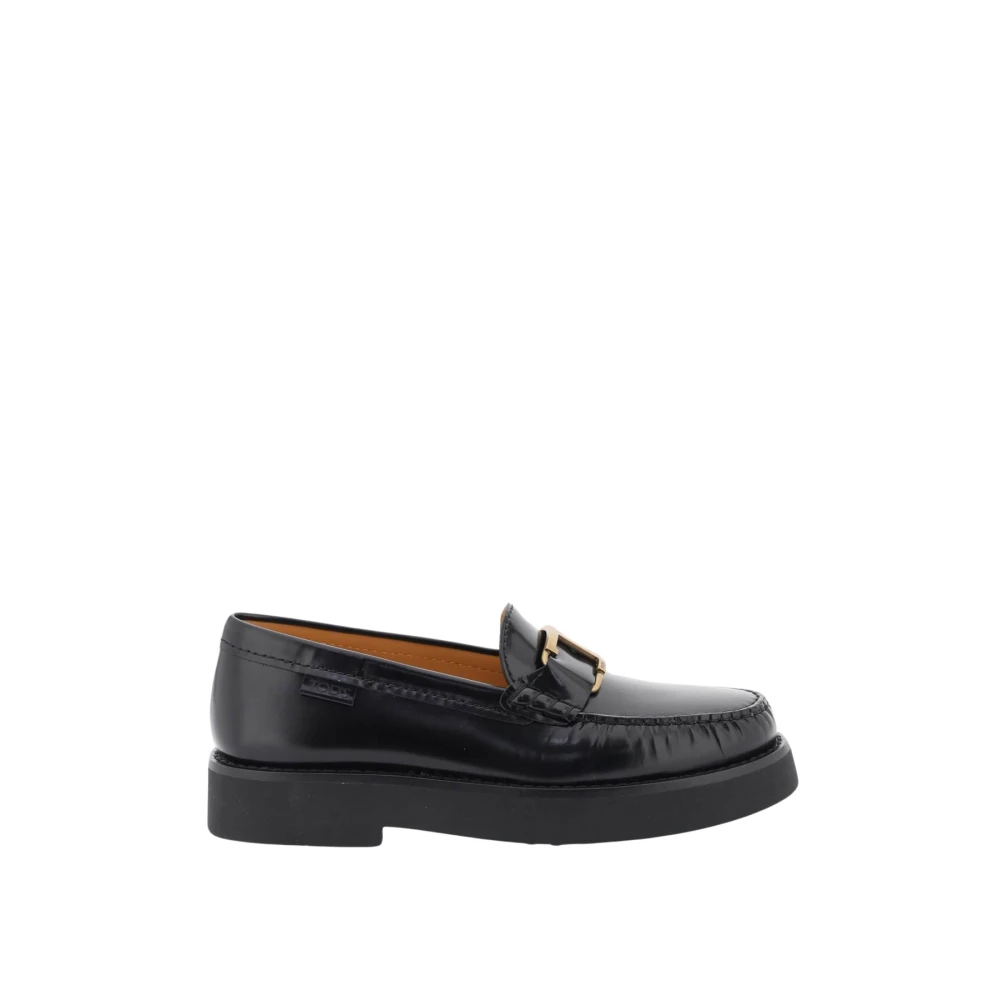 TOD'S Tijdloze leren loafers met T-gesp Black Dames