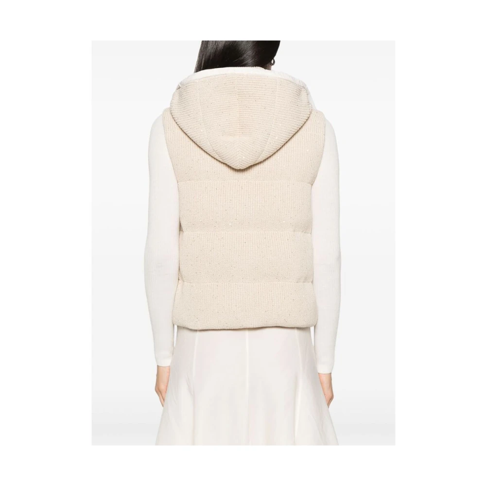 BRUNELLO CUCINELLI Beige Gewatteerd Vest met Capuchon Beige Dames