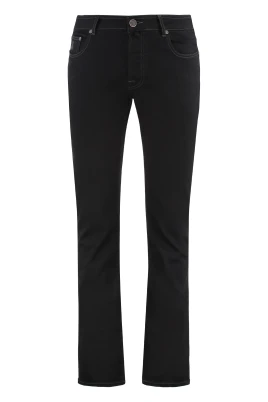 5-ficks jeans med läderlogotyp