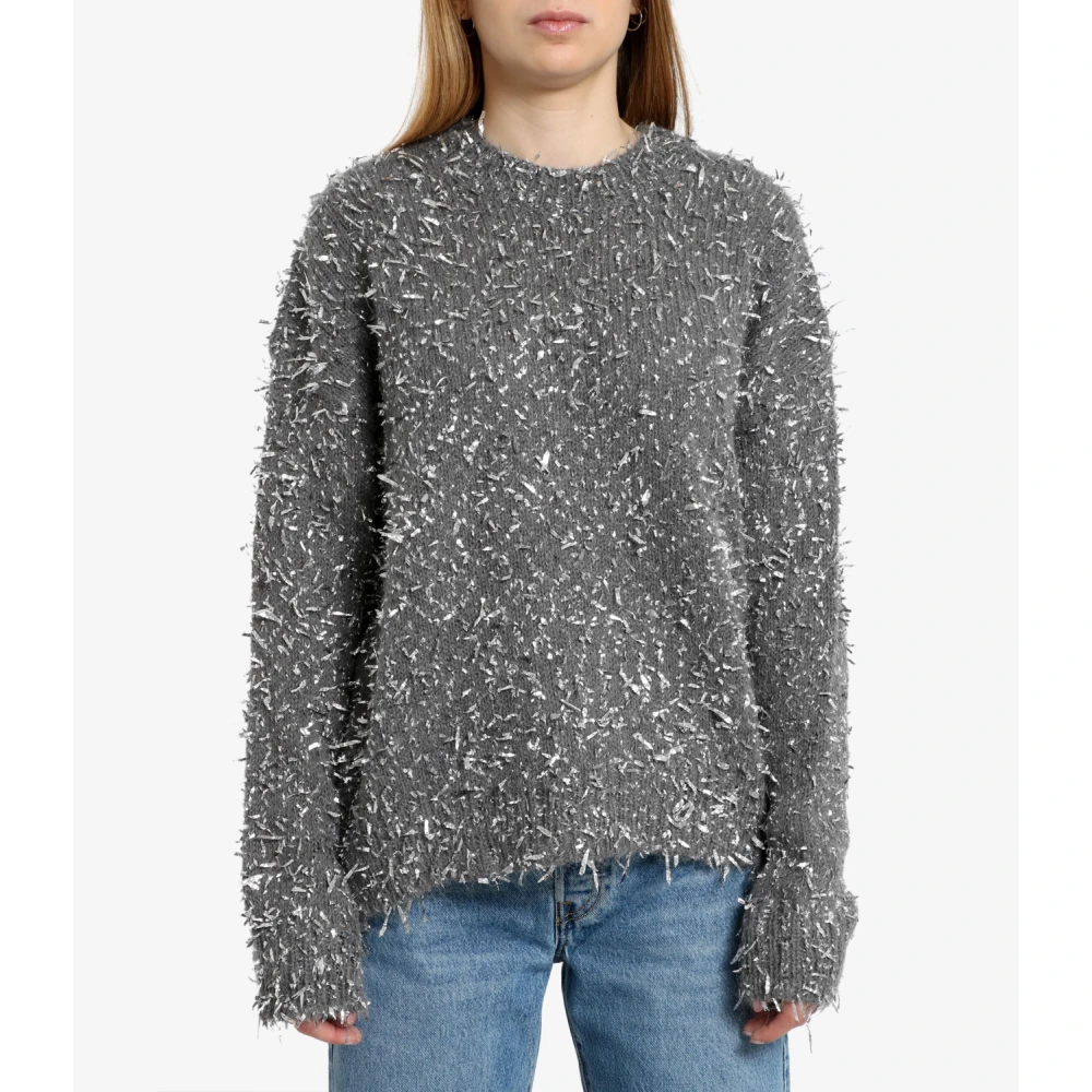 Msgm Grijze Wollen Trui met Raffeleffect Gray Dames