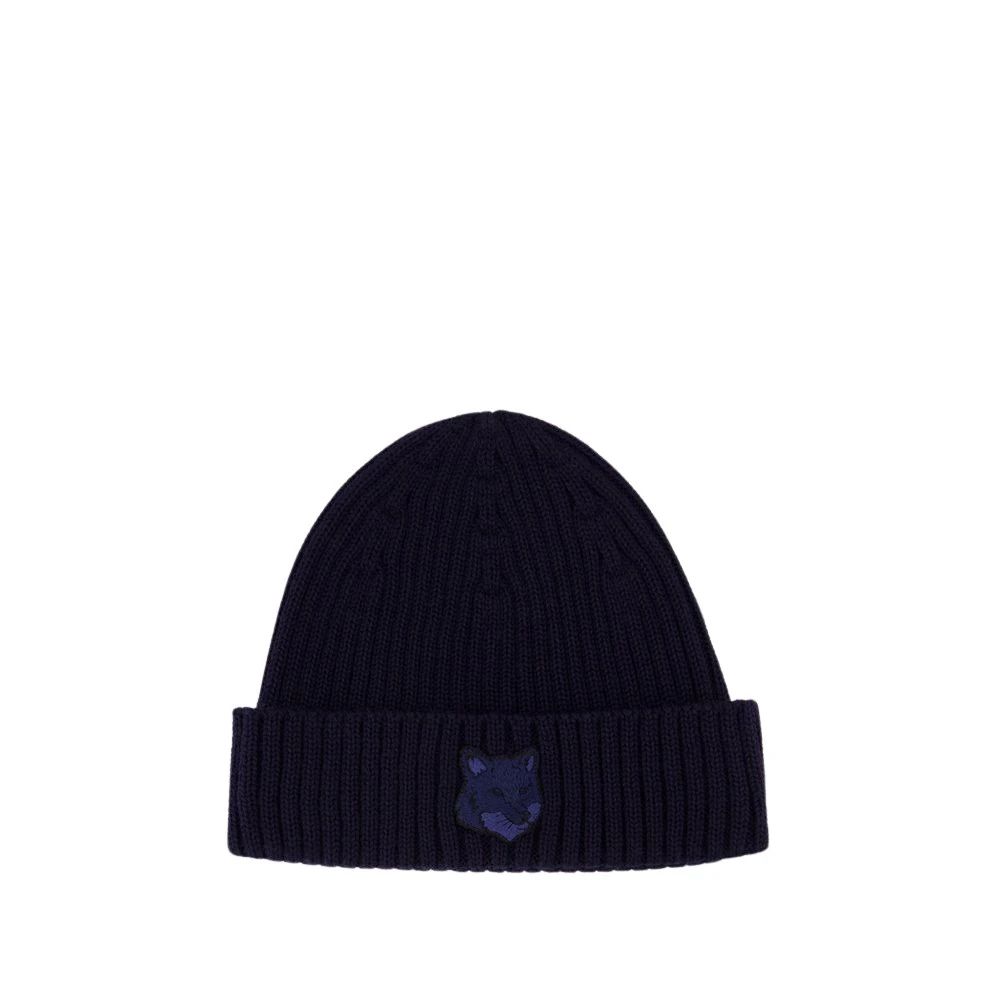 Maison Kitsuné Vos Hoofd Wol Beanie Blauw Blue Unisex