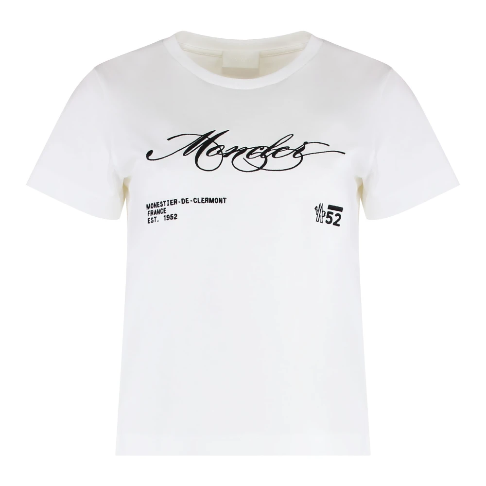 Moncler Women's White T-Shirts, Xs, Cotton T-Shirt With Embroidered Cursive Logo