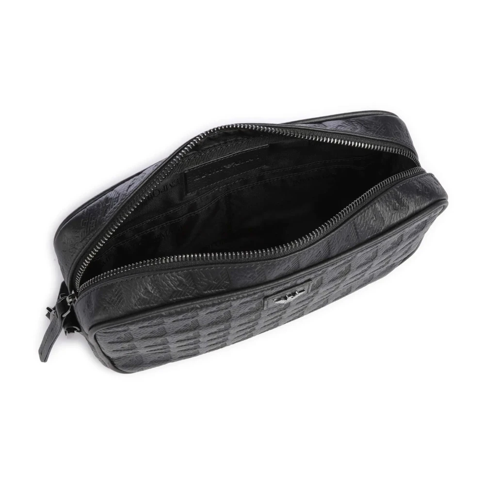 Emporio Armani Zwarte leren pols portemonnee rits Black Heren