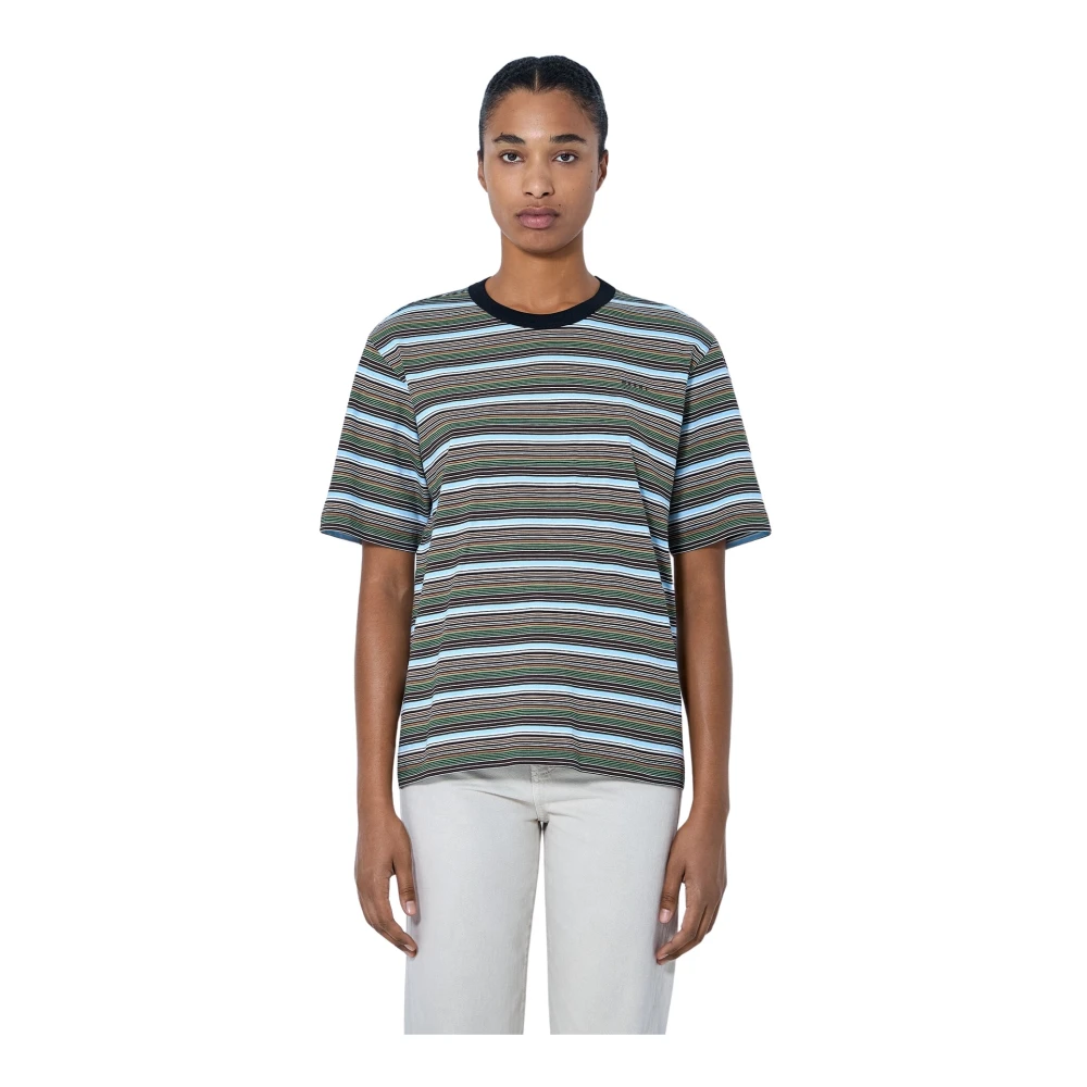 Marni Striped Crewneck T-Shirt - Female - T-Shirts - Blue - 2XS - Tops
