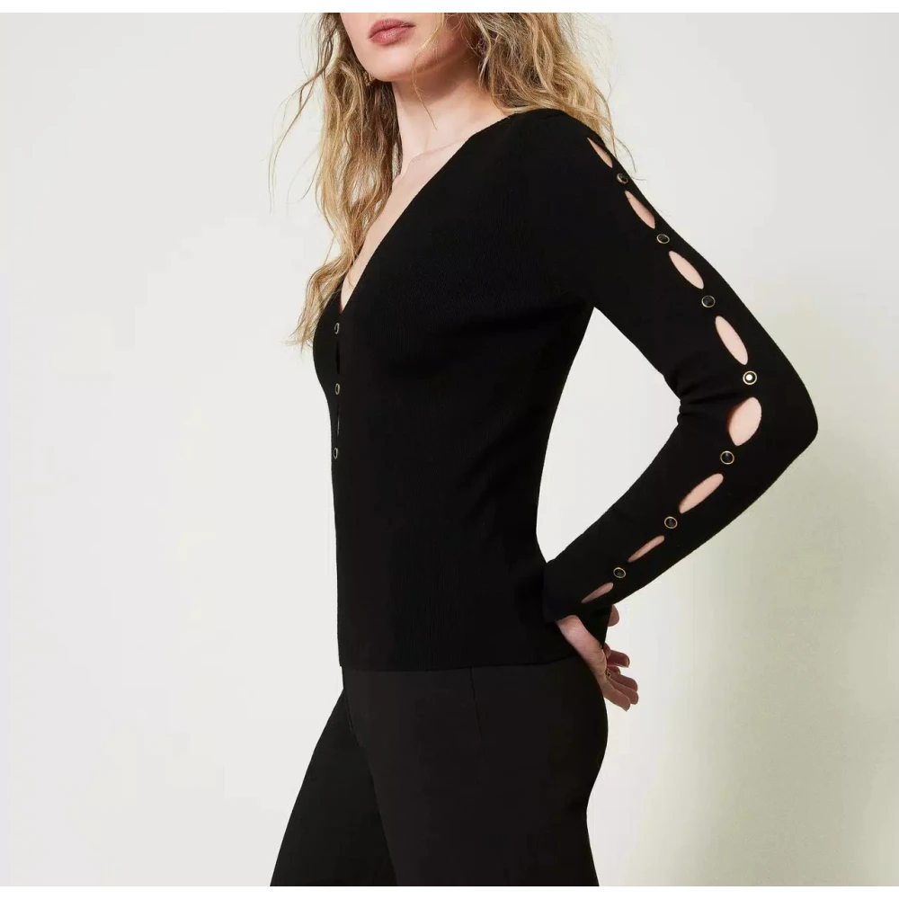 Twinset Trui met uitsparingen en studs Black Dames