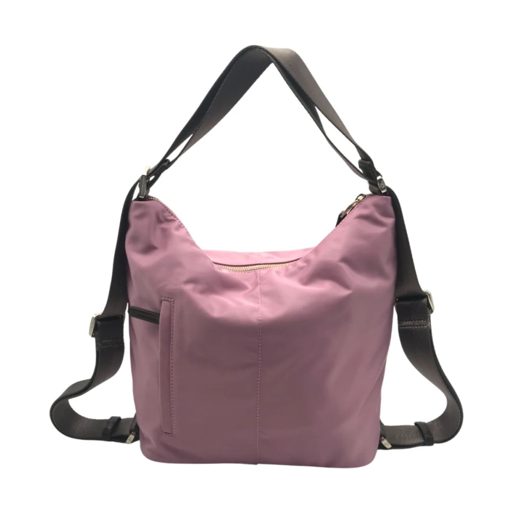 Mandarina Duck Omkeerbare Nylon Schoudertas met Eco-leer Details Purple Dames