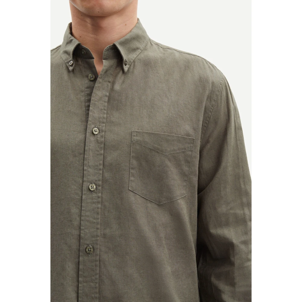 Samsøe Linnenmix Shirt met Lange Mouwen Green Heren