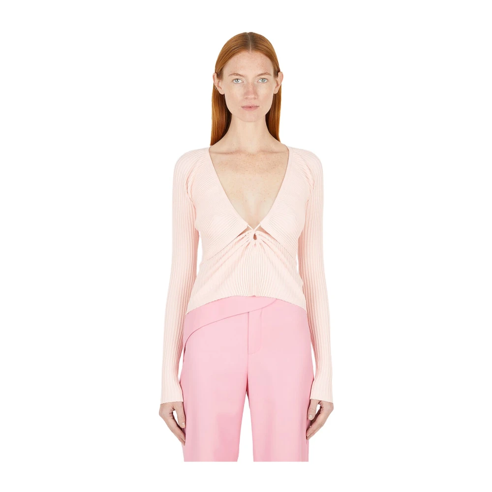 Wynn Hamlyn Stijlvolle V-Hals Gebreide Top Pink Dames