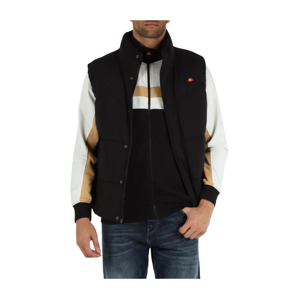 Ellesse Gewatteerd Mouwloos Jack met Voorlogo Patch Black Heren