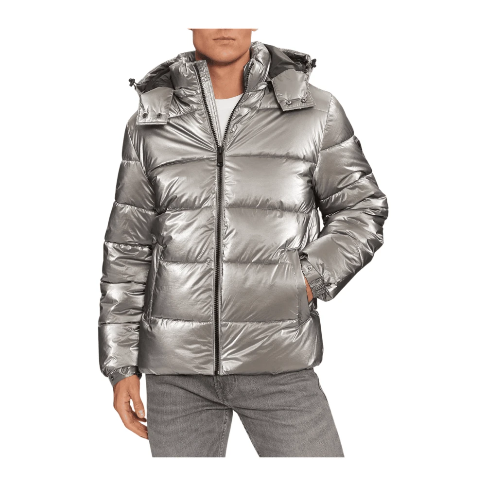 Guess Metallic Puffa Jack Gunmetal Stijl White Heren